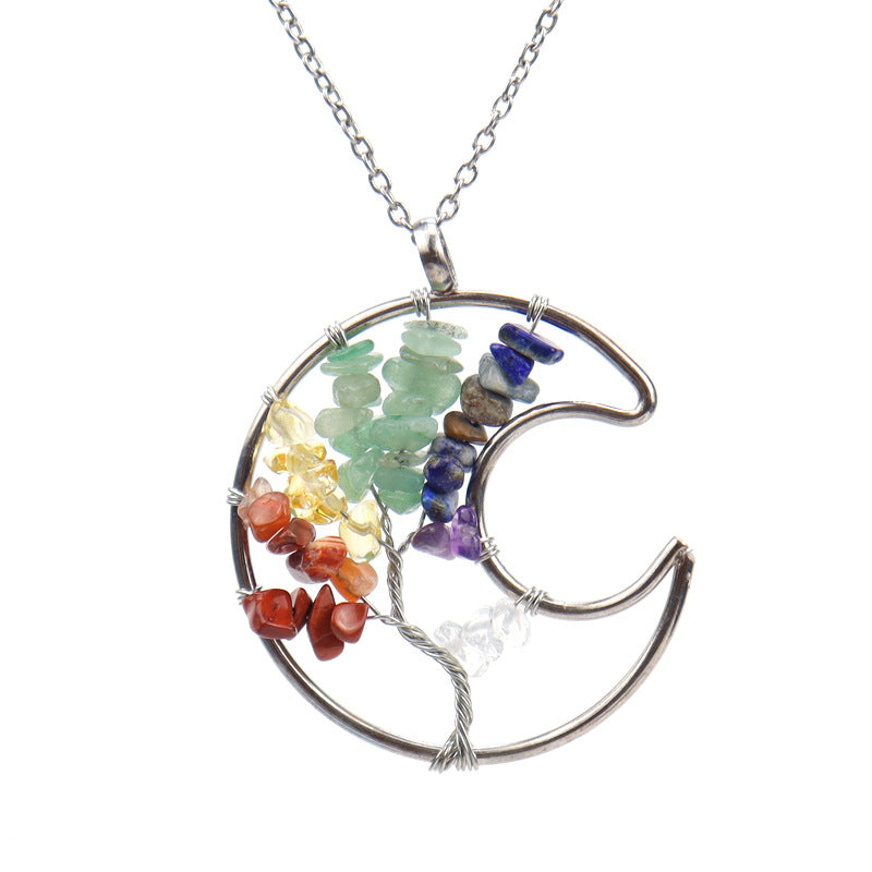 Crystal Life Tree Crescent Moon Pendant Necklaces GEMROCKY-Jewelry-Chakra-