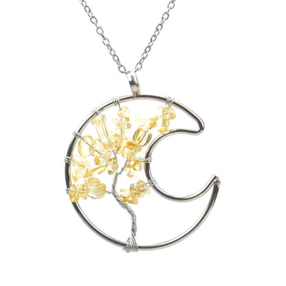 Crystal Life Tree Crescent Moon Pendant Necklaces GEMROCKY-Jewelry-Citrine-