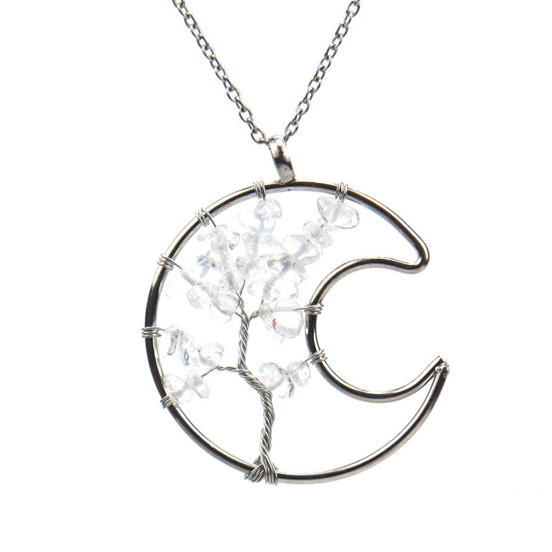 Crystal Life Tree Crescent Moon Pendant Necklaces GEMROCKY-Jewelry-Clear Quartz-