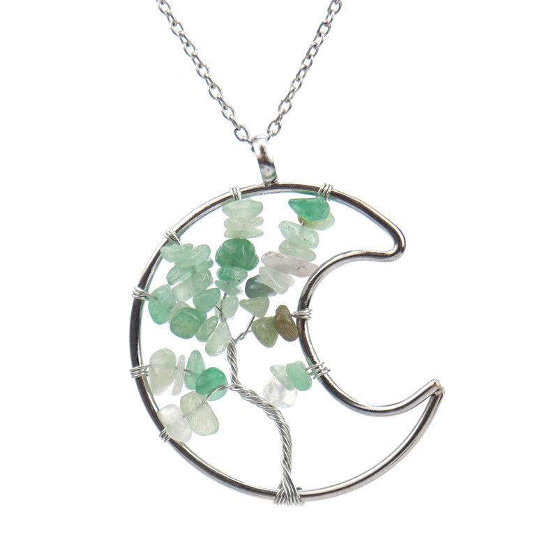 Crystal Life Tree Crescent Moon Pendant Necklaces GEMROCKY-Jewelry-Green Aventurine-