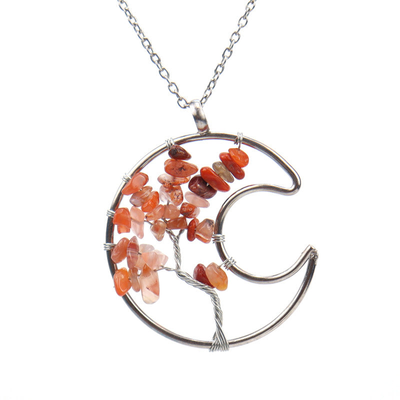 Crystal Life Tree Crescent Moon Pendant Necklaces GEMROCKY-Jewelry-Red Agate-