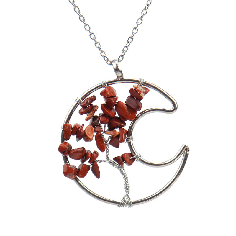 Crystal Life Tree Crescent Moon Pendant Necklaces GEMROCKY-Jewelry-Red Jasper-