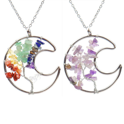 Crystal Life Tree Crescent Moon Pendant Necklaces GEMROCKY-Jewelry-