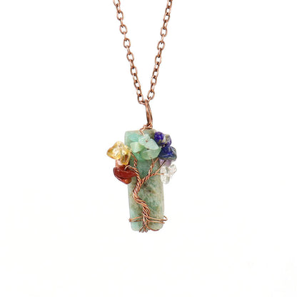 Crystal Life Tree Cuboid Pendant Necklaces GEMROCKY-Jewelry-Amazonite-