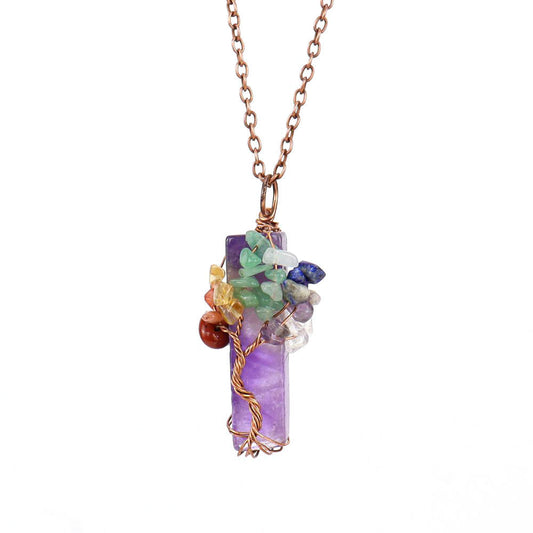 Crystal Life Tree Cuboid Pendant Necklaces GEMROCKY-Jewelry-Amethyst-