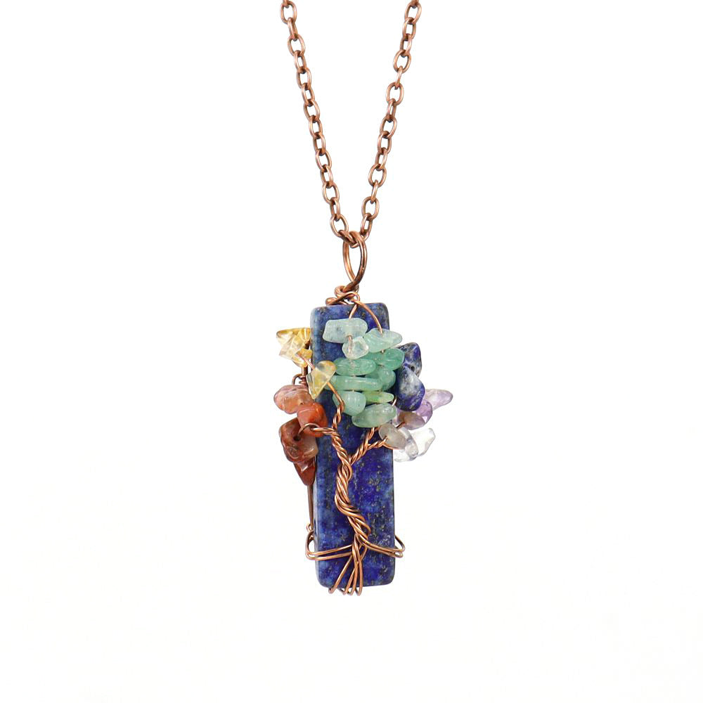 Crystal Life Tree Cuboid Pendant Necklaces GEMROCKY-Jewelry-Lapis Lazuli-