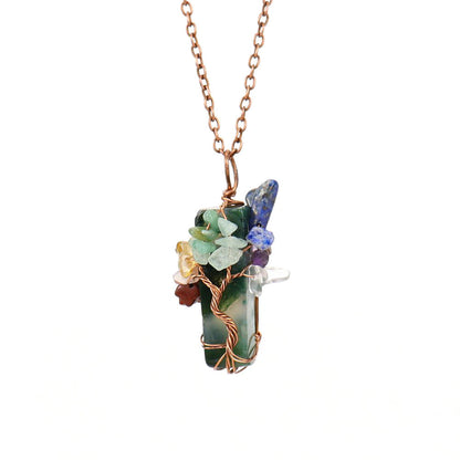 Crystal Life Tree Cuboid Pendant Necklaces GEMROCKY-Jewelry-Moss Agate-