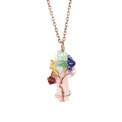 Crystal Life Tree Cuboid Pendant Necklaces GEMROCKY-Jewelry-Rose Quartz-