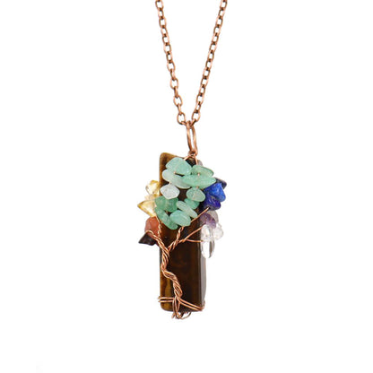 Crystal Life Tree Cuboid Pendant Necklaces GEMROCKY-Jewelry-Tiger Eye Stone-