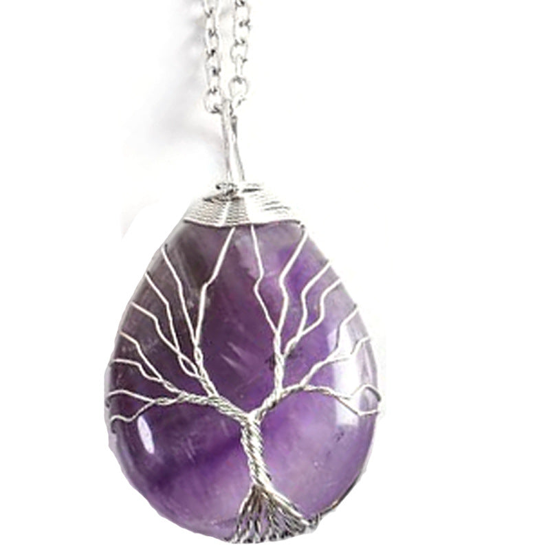 Crystal Life Tree Water Drop Pendant Necklaces GEMROCKY-Jewelry-Amethyst Silver-