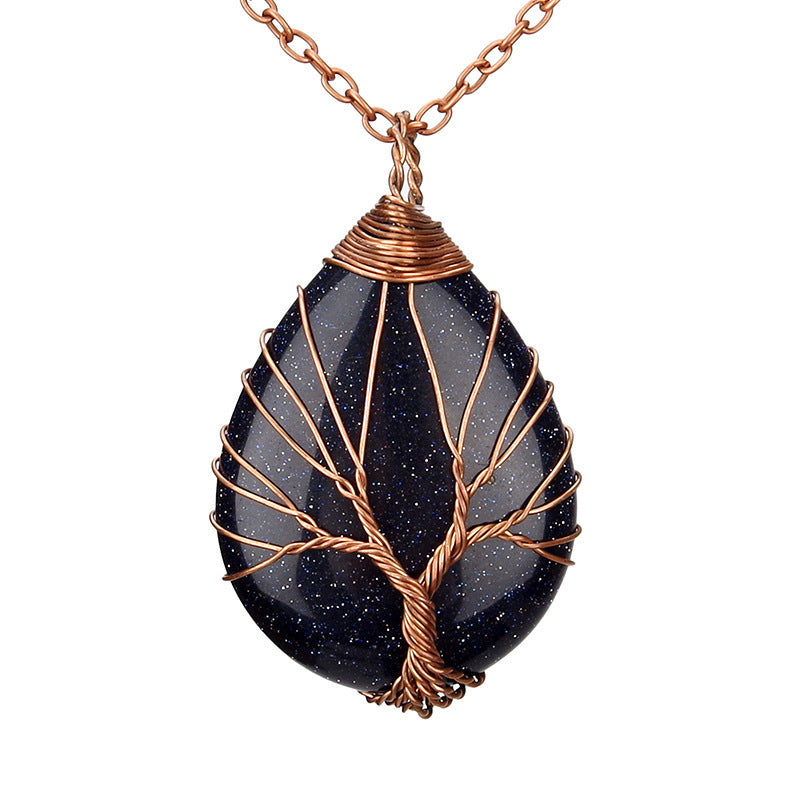 Crystal Life Tree Water Drop Pendant Necklaces GEMROCKY-Jewelry-Blue Sandstone Copper-