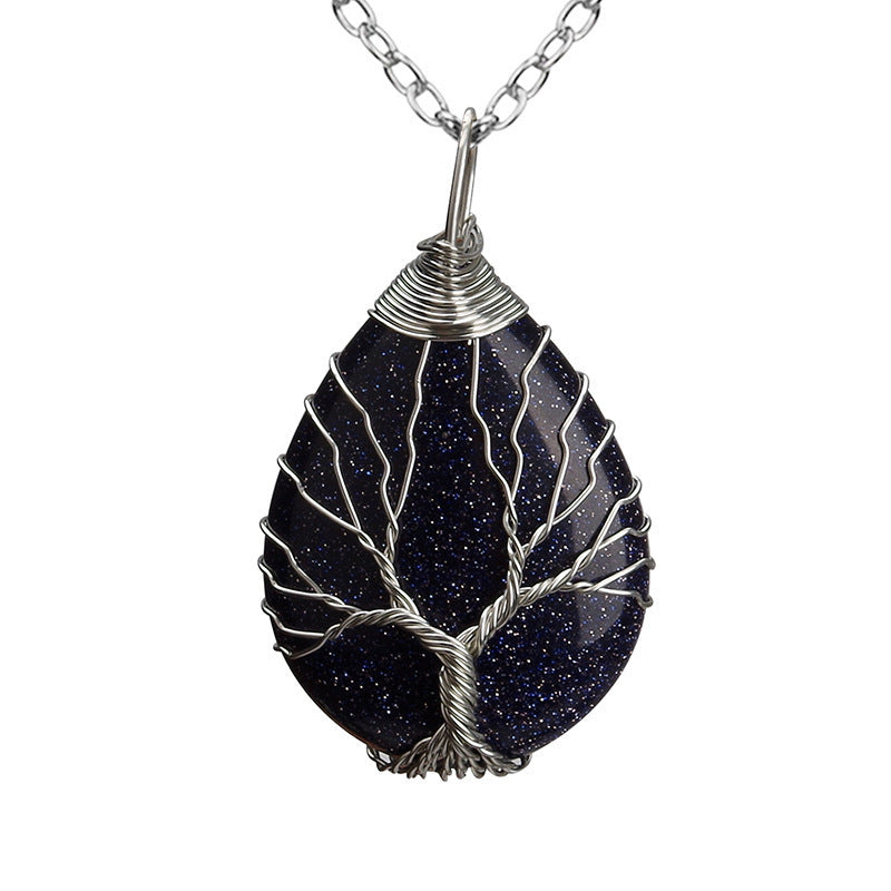 Crystal Life Tree Water Drop Pendant Necklaces GEMROCKY-Jewelry-Blue Sandstone Silver-