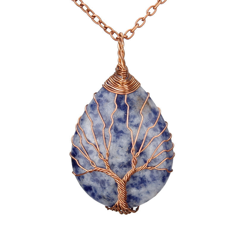 Crystal Life Tree Water Drop Pendant Necklaces GEMROCKY-Jewelry-Blue Spot Stone Copper-
