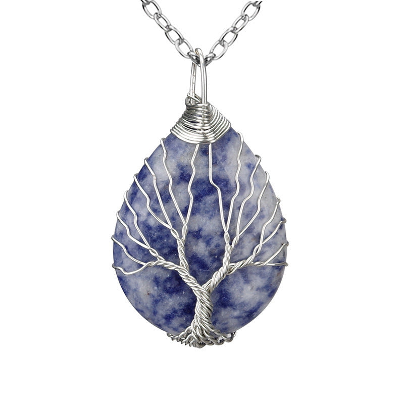 Crystal Life Tree Water Drop Pendant Necklaces GEMROCKY-Jewelry-Blue Spot Stone Silver-