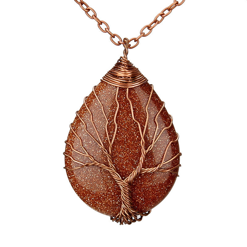 Crystal Life Tree Water Drop Pendant Necklaces GEMROCKY-Jewelry-Gold Sandstone Copper-