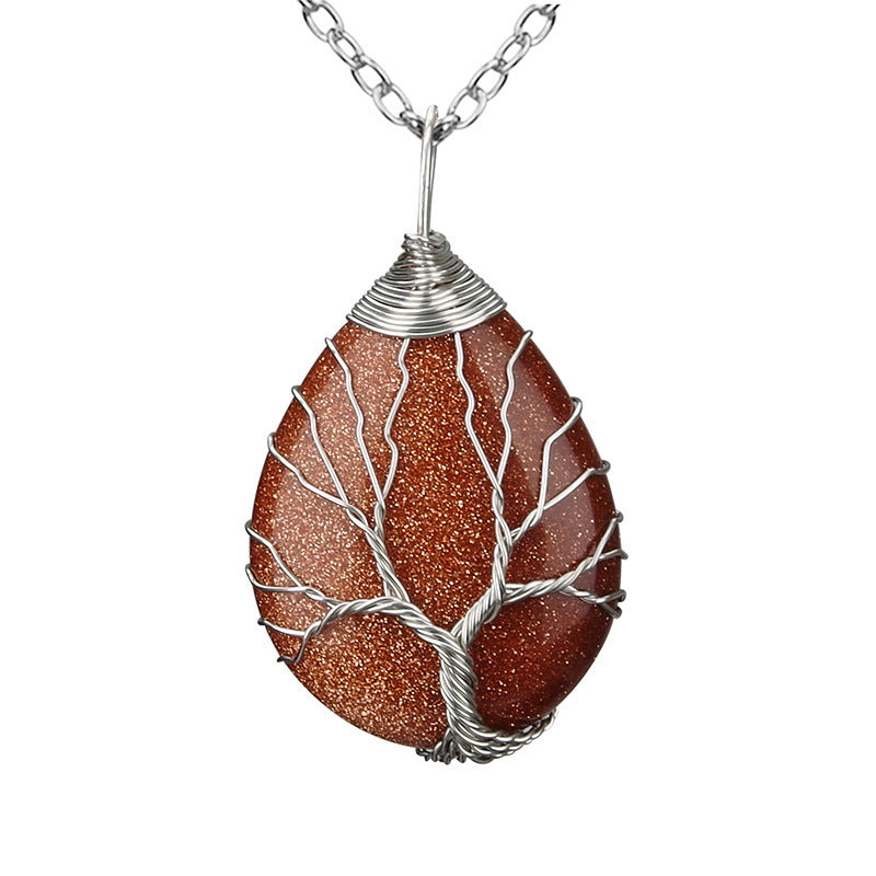 Crystal Life Tree Water Drop Pendant Necklaces GEMROCKY-Jewelry-Gold Sandstone Silver-