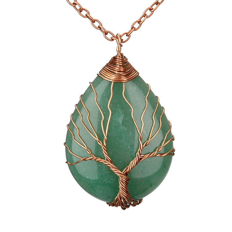 Crystal Life Tree Water Drop Pendant Necklaces GEMROCKY-Jewelry-Green Aventurine Copper-