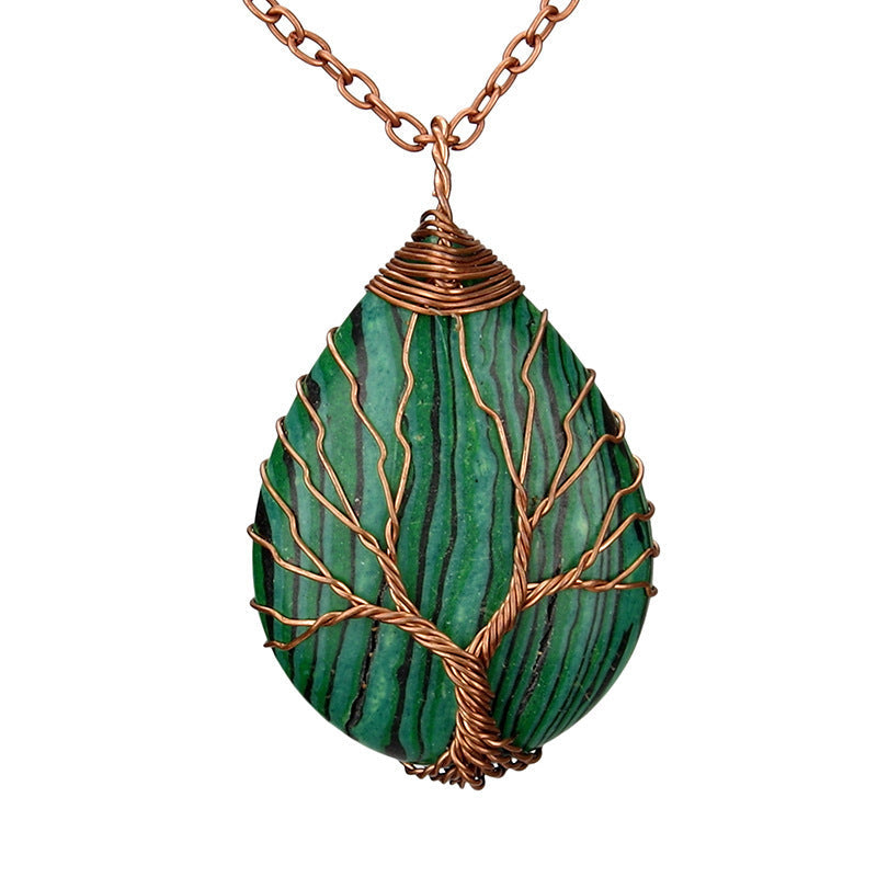 Crystal Life Tree Water Drop Pendant Necklaces GEMROCKY-Jewelry-Malachite Copper-
