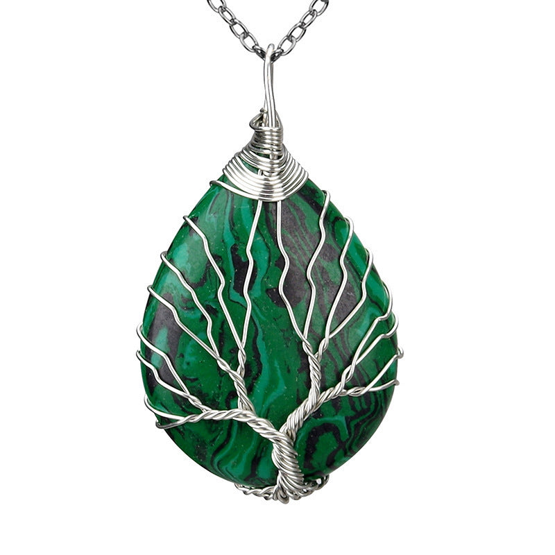 Crystal Life Tree Water Drop Pendant Necklaces GEMROCKY-Jewelry-Malachite Silver-