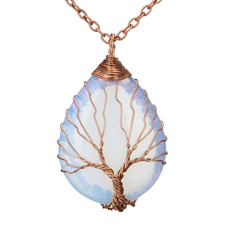 Crystal Life Tree Water Drop Pendant Necklaces GEMROCKY-Jewelry-Opalite Copper-