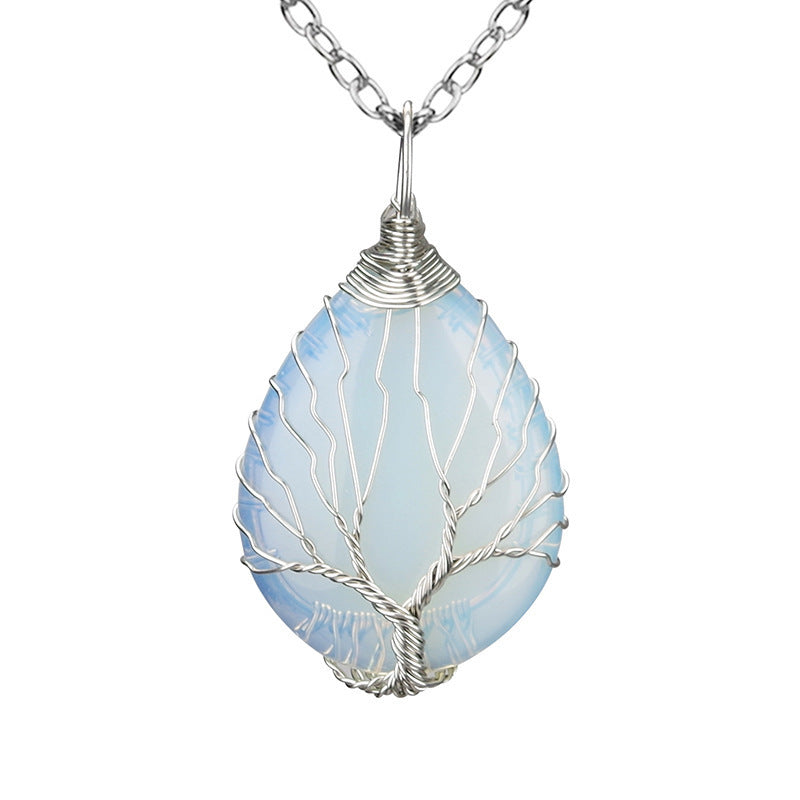 Crystal Life Tree Water Drop Pendant Necklaces GEMROCKY-Jewelry-Opalite Silver-