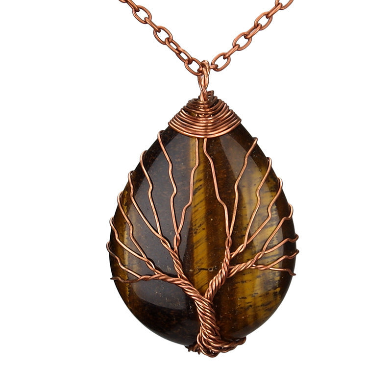 Crystal Life Tree Water Drop Pendant Necklaces GEMROCKY-Jewelry-Tiger Eye Stone Copper-