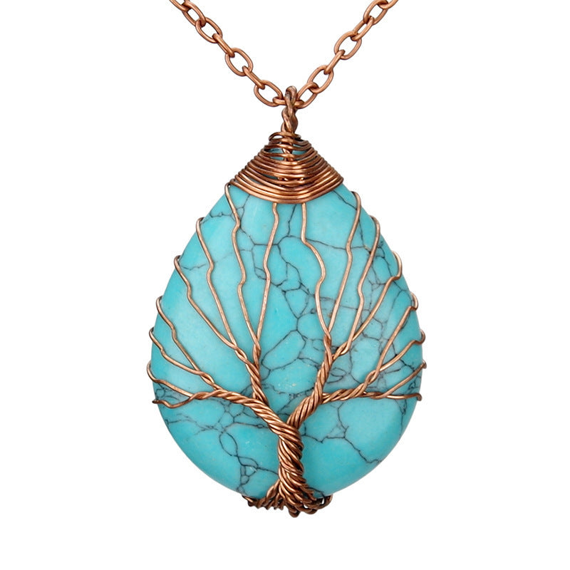 Crystal Life Tree Water Drop Pendant Necklaces GEMROCKY-Jewelry-Turquoise Copper-