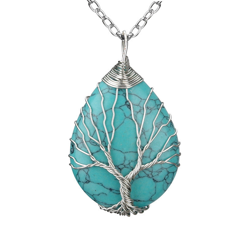 Crystal Life Tree Water Drop Pendant Necklaces GEMROCKY-Jewelry-Turquoise Silver-