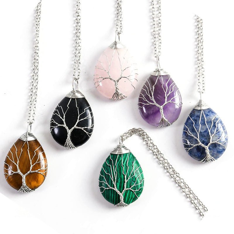 Crystal Life Tree Water Drop Pendant Necklaces GEMROCKY-Jewelry-