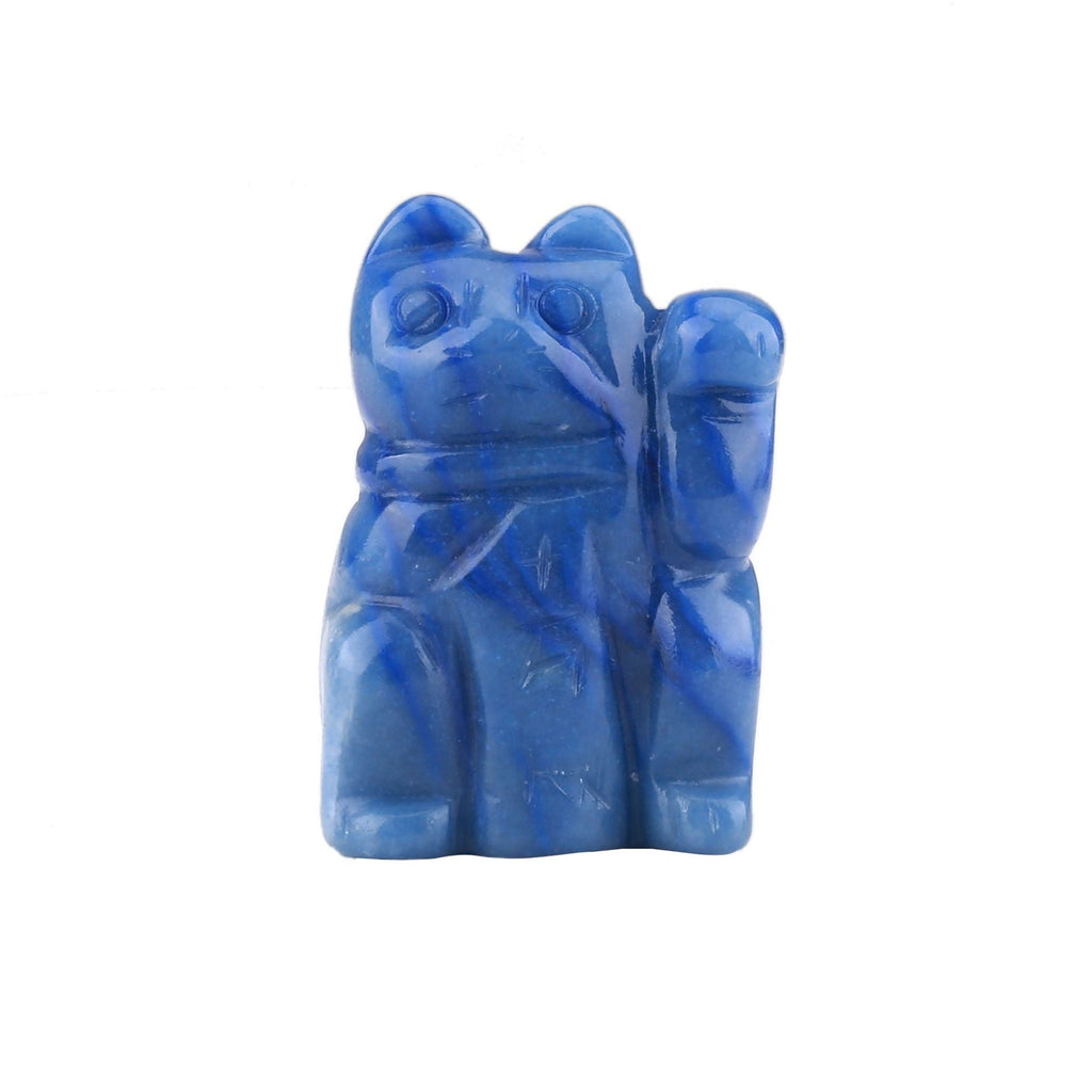 Crystal Lucky Fortune Cat 2 Inch Carvings GEMROCKY-Carvings-Blue Aventurine-