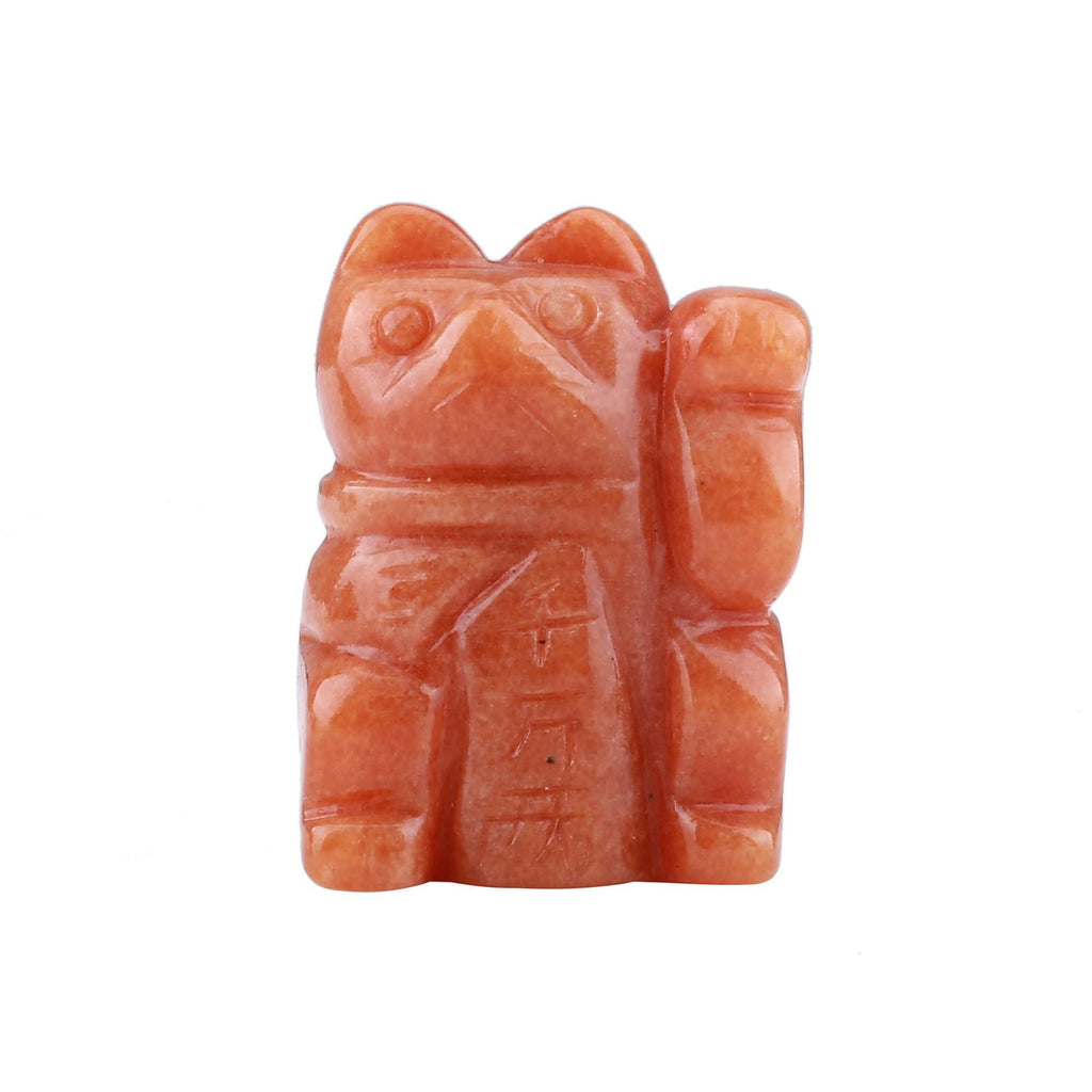 Crystal Lucky Fortune Cat 2 Inch Carvings GEMROCKY-Carvings-Red Aventurine-