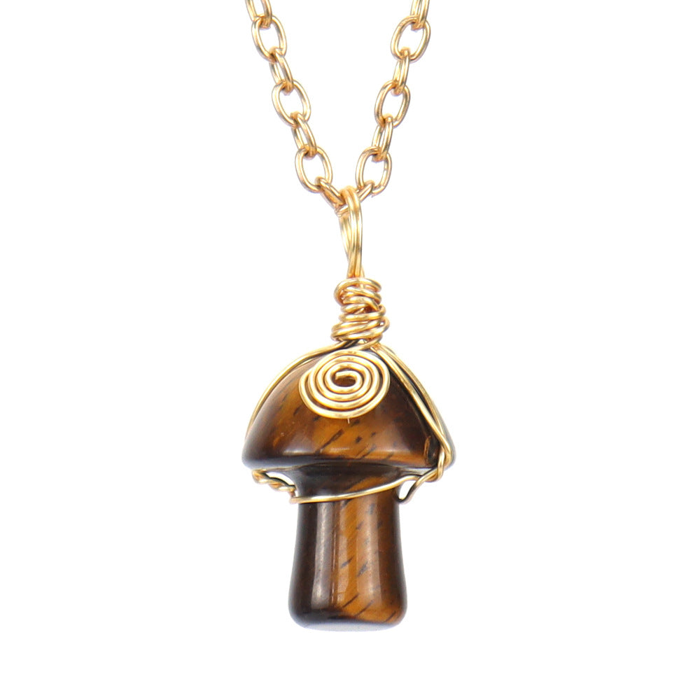 Crystal Mini Mushroom 2cm Wire Pendant Necklaces GEMROCKY-Jewelry-Tiger Eye Stone-