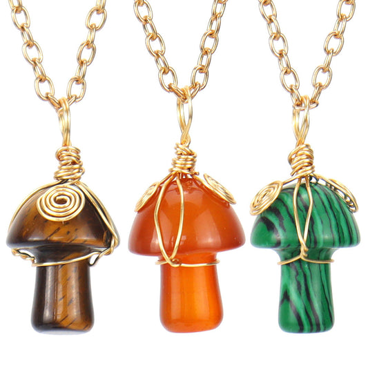 Crystal Mini Mushroom 2cm Wire Pendant Necklaces GEMROCKY-Jewelry-