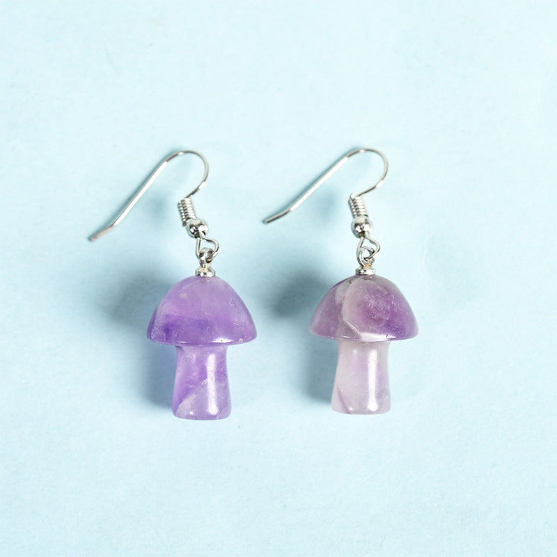 Crystal Mini Mushroom Eardrop Earrings GEMROCKY-Jewelry-Amethyst-