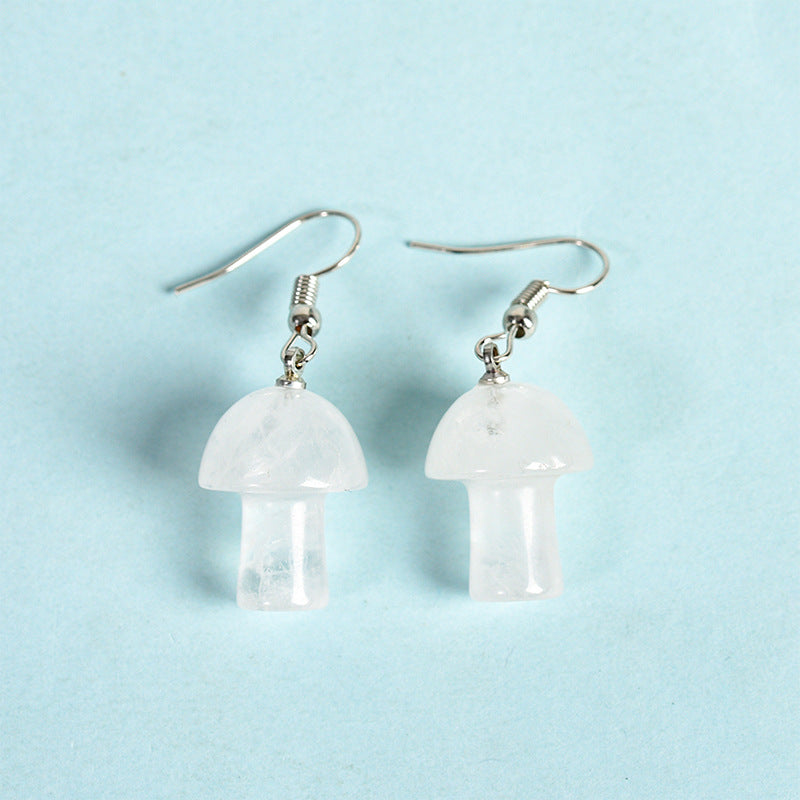 Crystal Mini Mushroom Eardrop Earrings GEMROCKY-Jewelry-Clear Quartz-