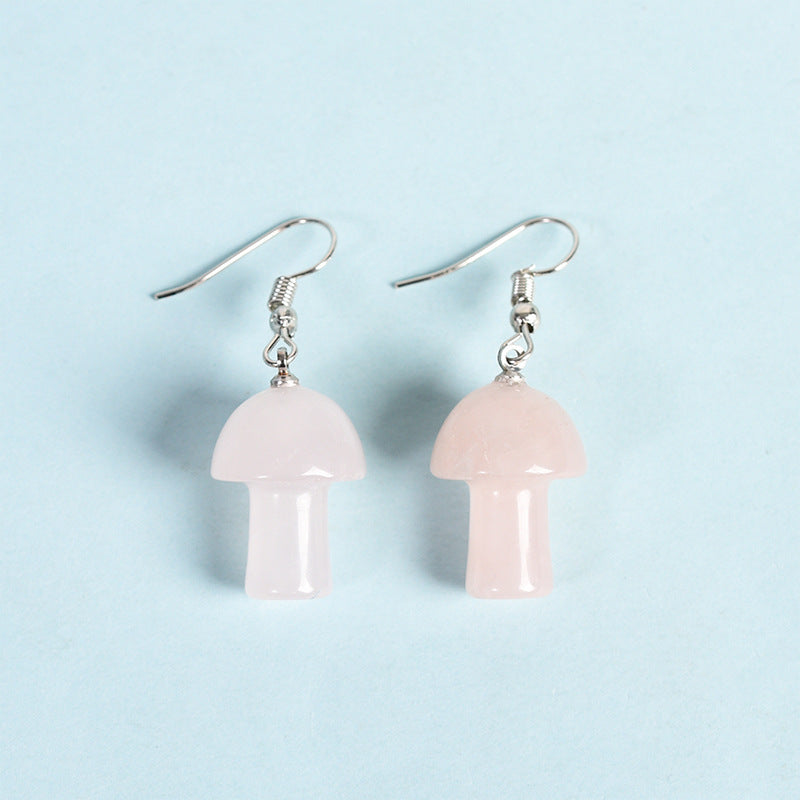 Crystal Mini Mushroom Eardrop Earrings GEMROCKY-Jewelry-Rose Quartz-