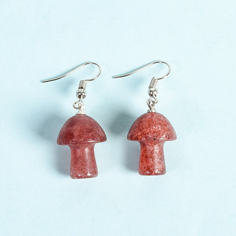 Crystal Mini Mushroom Eardrop Earrings GEMROCKY-Jewelry-Strawberry Quartz-