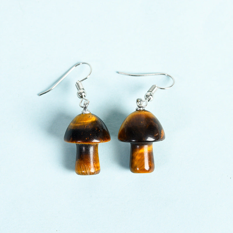 Crystal Mini Mushroom Eardrop Earrings GEMROCKY-Jewelry-Tiger Eye Stone-