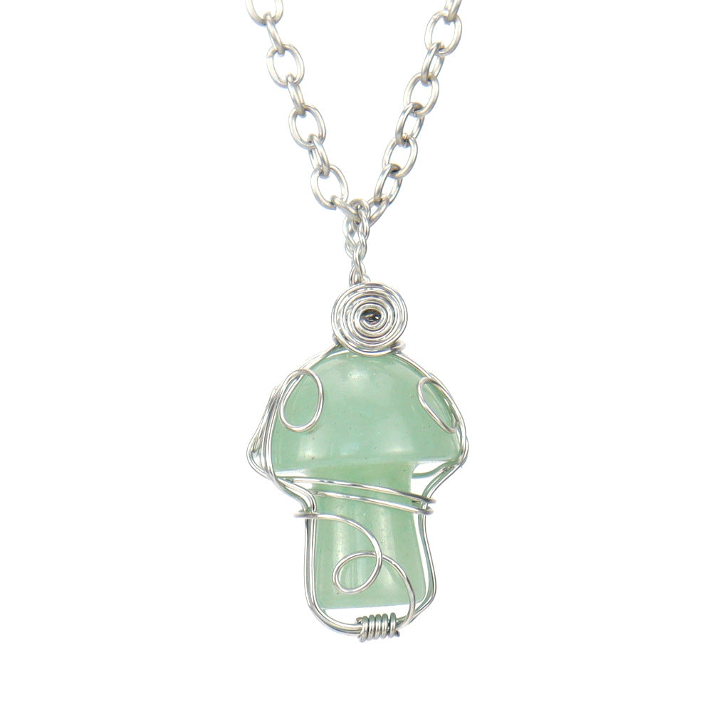 Crystal Mini Mushroom Wired Pendant Necklaces GEMROCKY-Jewelry-Green Aventurine-