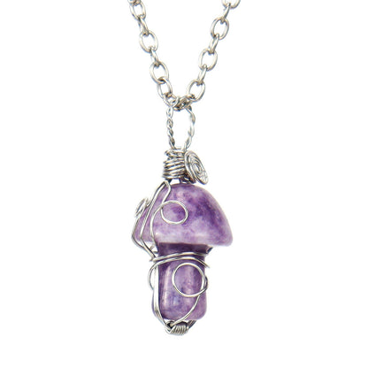 Crystal Mini Mushroom Wired Pendant Necklaces GEMROCKY-Jewelry-Lepidolite-