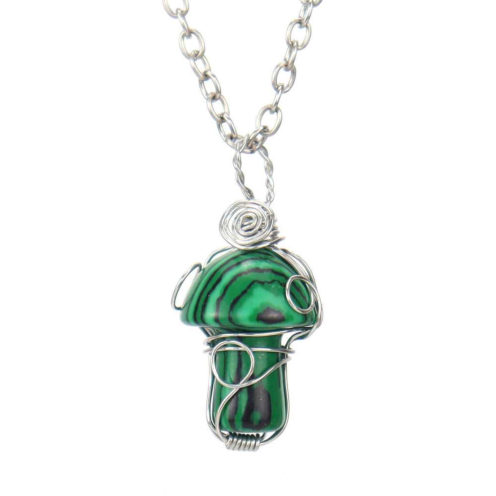 Crystal Mini Mushroom Wired Pendant Necklaces GEMROCKY-Jewelry-Malachite-