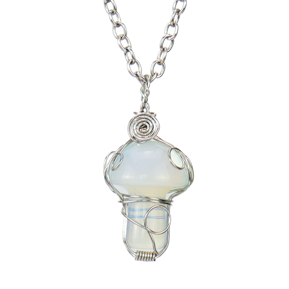 Crystal Mini Mushroom Wired Pendant Necklaces GEMROCKY-Jewelry-Opalite-