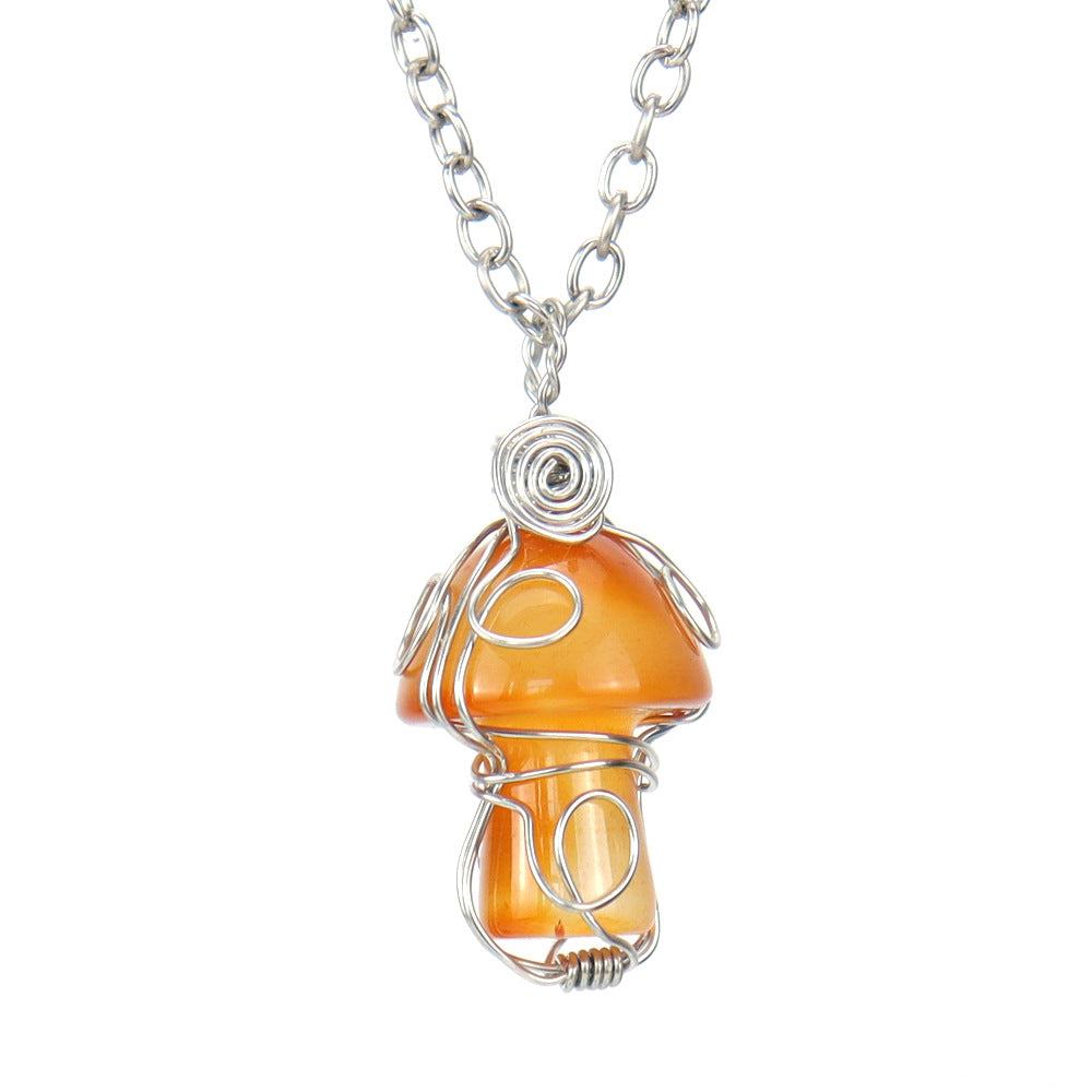 Crystal Mini Mushroom Wired Pendant Necklaces GEMROCKY-Jewelry-Red Agate-