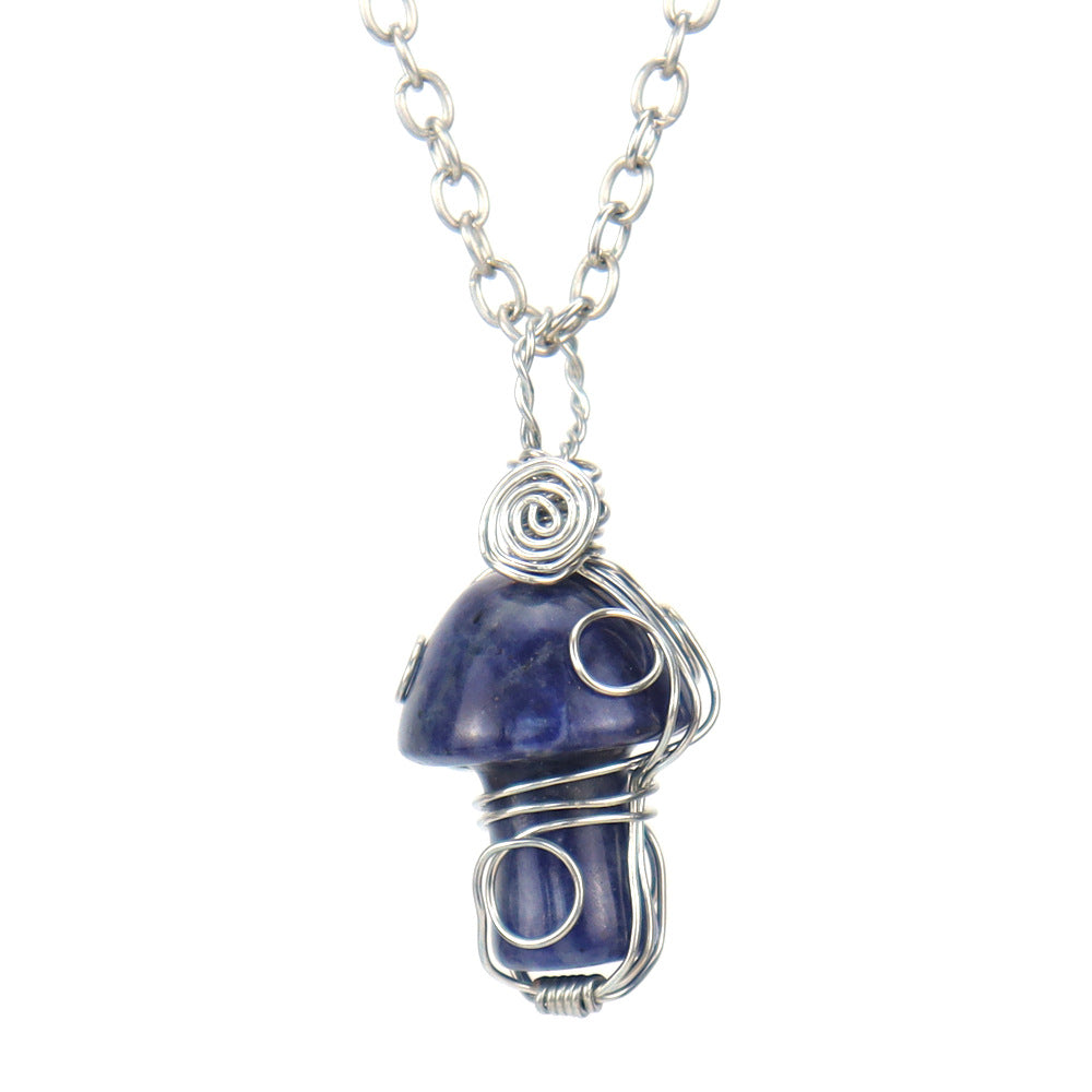 Crystal Mini Mushroom Wired Pendant Necklaces GEMROCKY-Jewelry-Sodalite-