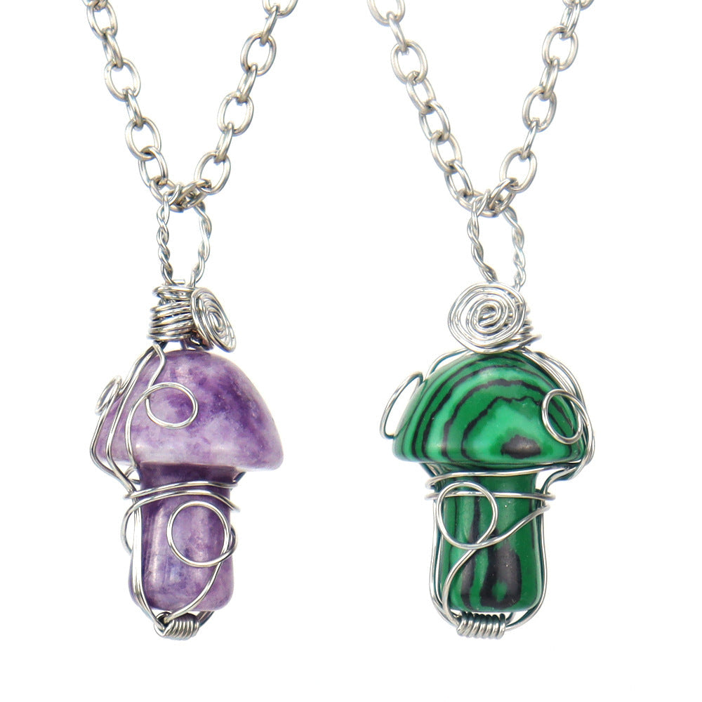 Crystal Mini Mushroom Wired Pendant Necklaces GEMROCKY-Jewelry-