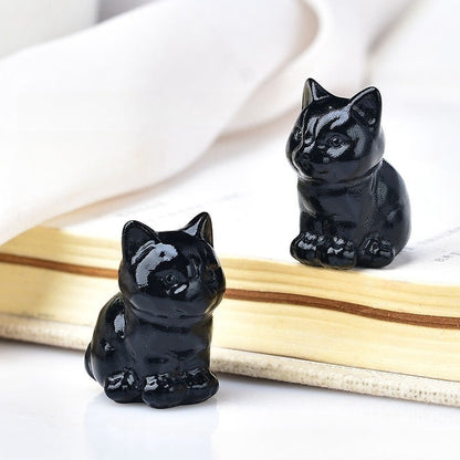 Crystal Multi Material Cat 3cm Carvings GEMROCKY-Carvings-Black Obsidian-