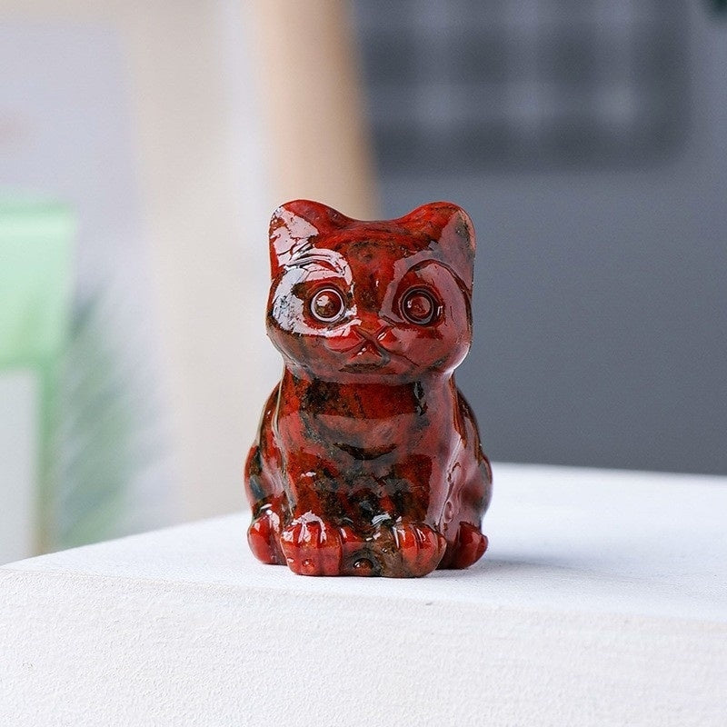 Crystal Multi Material Cat 3cm Carvings GEMROCKY-Carvings-Blood Stone-