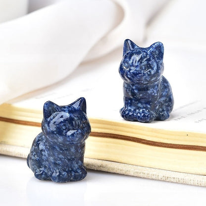 Crystal Multi Material Cat 3cm Carvings GEMROCKY-Carvings-Blue Aventurine-