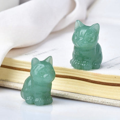 Crystal Multi Material Cat 3cm Carvings GEMROCKY-Carvings-Green Aventurine-