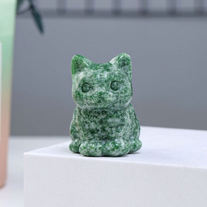 Crystal Multi Material Cat 3cm Carvings GEMROCKY-Carvings-Green Spot Stone-